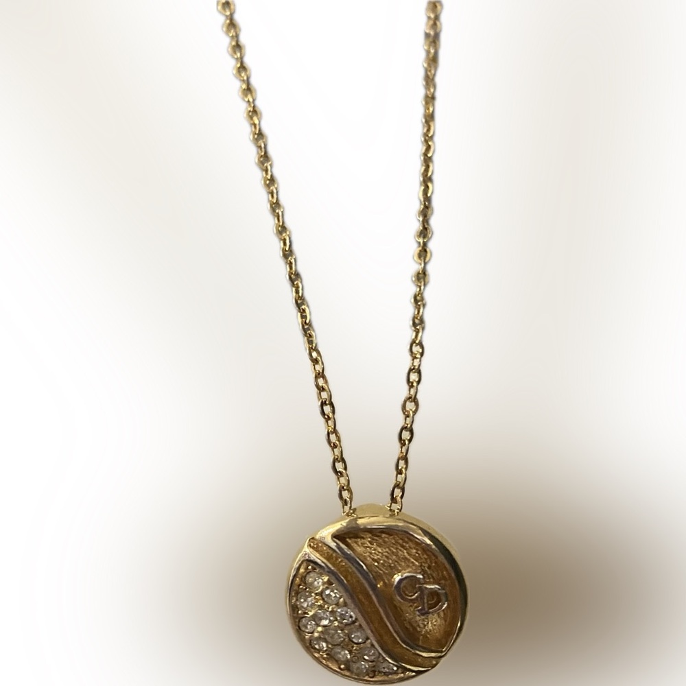 Vintage Christian Dior Gold Plated w/ Rhinestones Pendant and Chain Necklace - Picture 5 of 5